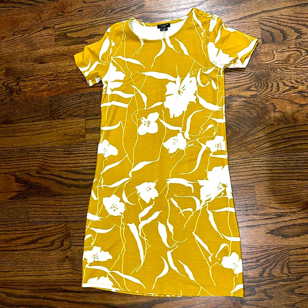 Ann Taylor Factory petite chartreuse tropical floral dress